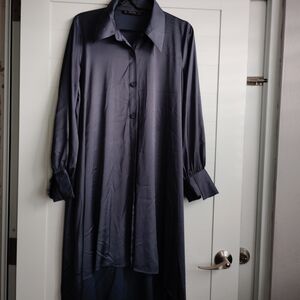 Zara Long BLACK long Sleeves midi Shirt Dress Button Down